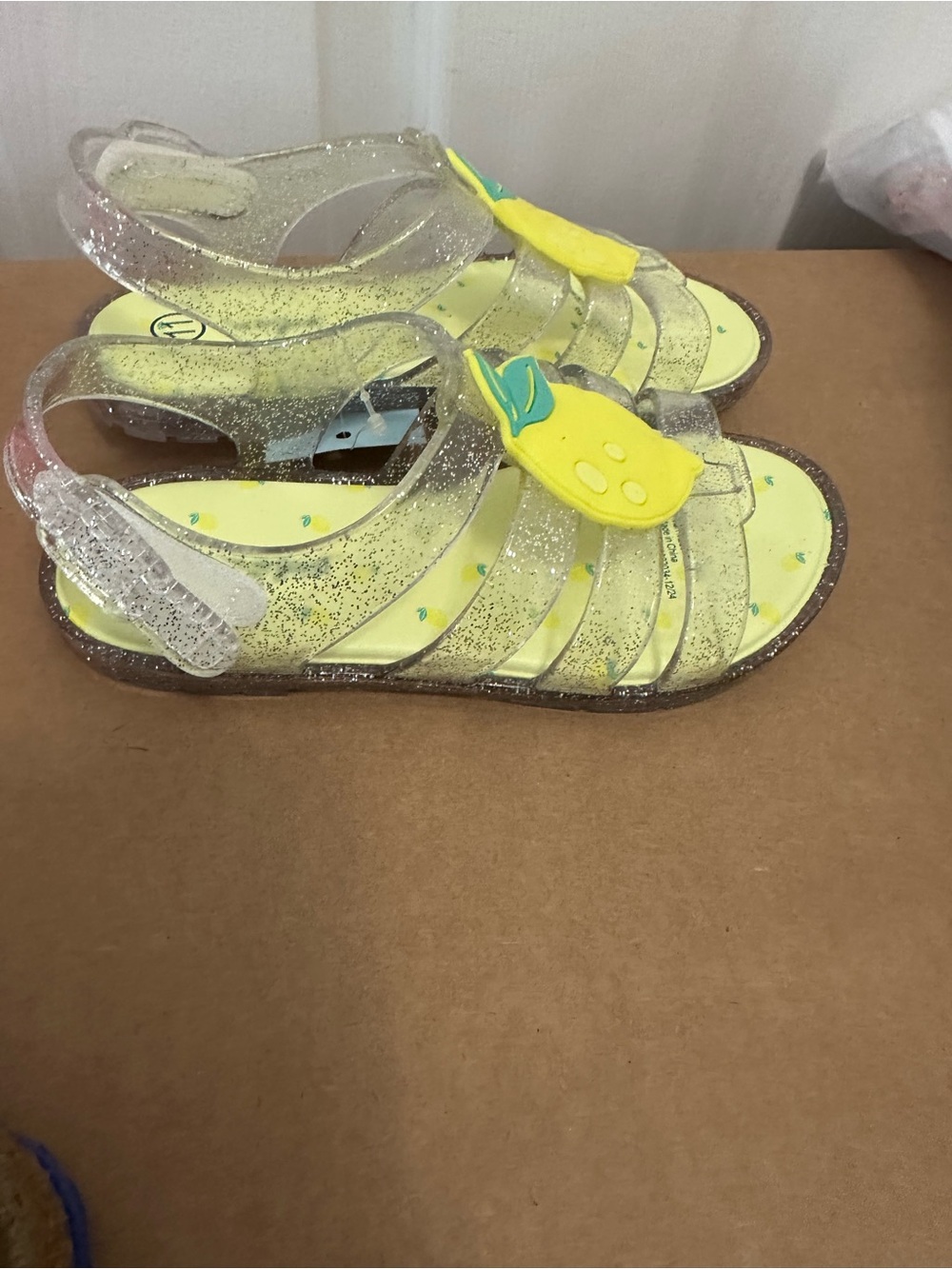 Cat & Jack Yellow Glitter Jelly Sandals with Pineapple Charm